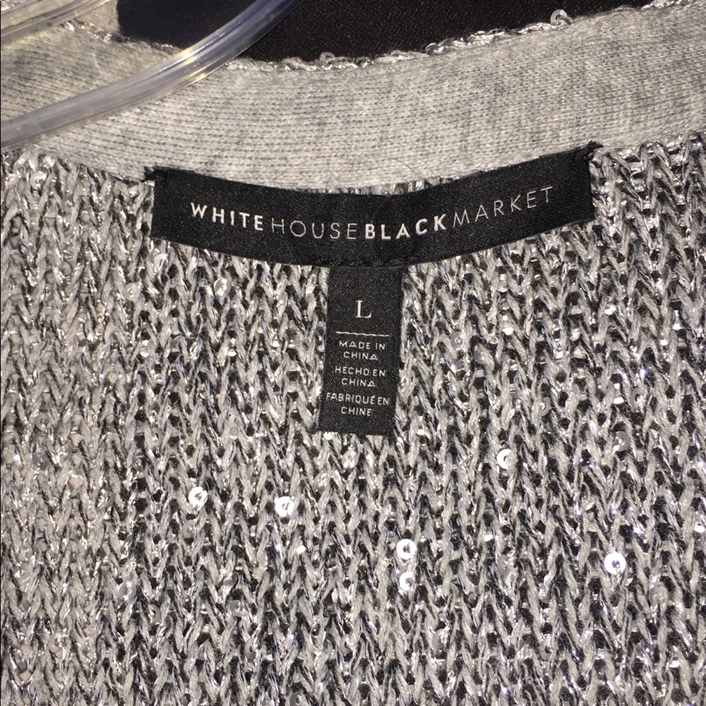 White House Black Market Silver Metallic Knit Sweater
